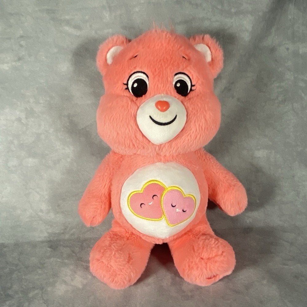 Care Bears Love a Lot Bear Plushie Pink With Double Hearts Embroidered Eyes